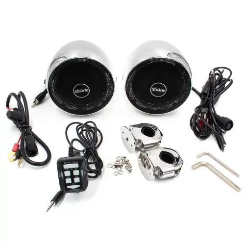 Reproduktory na motocykel, skúter, ATV s MP3, USB, AUX, BLUETOOTH, farba chróm