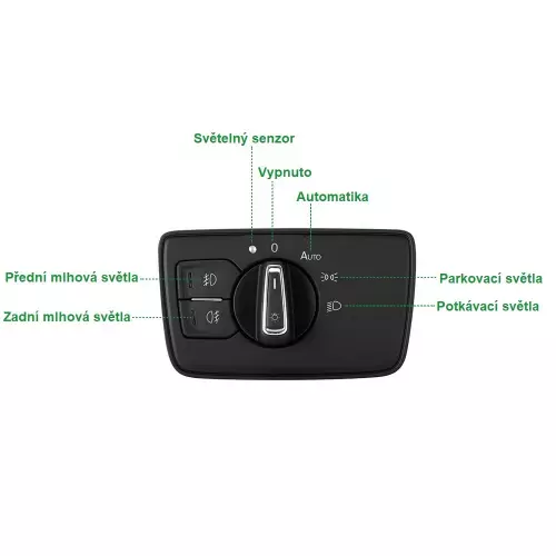 Ovládání spínače světel pro automatické rozsvěcování světel VW Passat B8