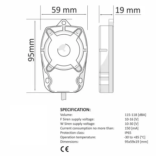 Parametre piezo 24V sirény autolarmov TYTAN