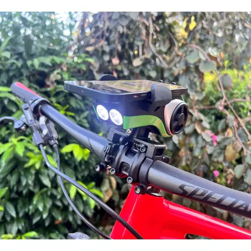Uchytenie multifunkčného držiaka telefónu na bicykel so zvukovým systémom, BT, USB, SD, AUX