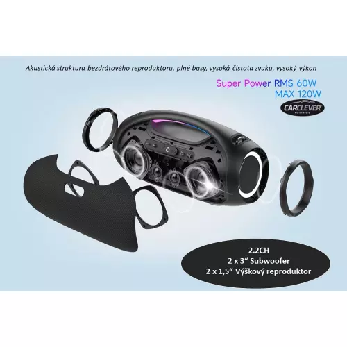 Parametre vodeodolného prenosného Bluetooth reproduktora s USB, AUX, MIC, RGB podsvietením