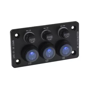 Multiprepínač 12/24V - panel s 3x kolískovými spínačmi + 3 poistkami