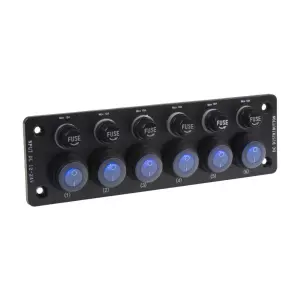 Multiprepínač 12/24V - panel so 6x kolískovými spínačmi + 6 poistkami