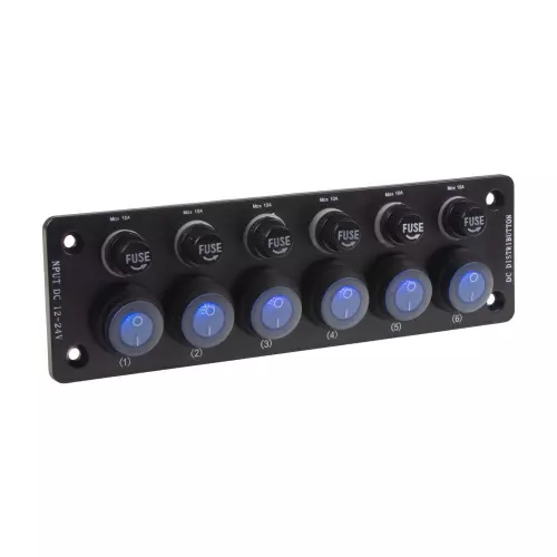 Panel s 6x spínačmi + 6x poistky, 12/24V