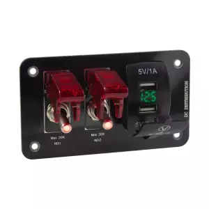 Multiprepínač 12V / 24V - 2x podsvietený spínač / 2x USB zásuvka / Voltmeter