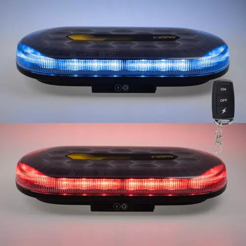 AKU LED rampa modrá/červená, 48xLED, magnet, 328mm, ECE R65 R10