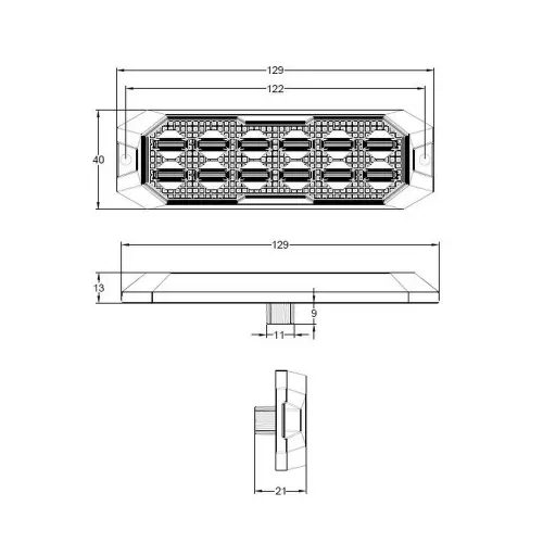 Rozmery 12/24V modro-červeného 12x3W LED predátora