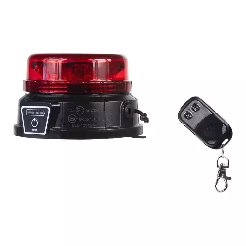 AKU LED maják, 12x3W červený, diaľkové ovládanie, magnet, ECE R10