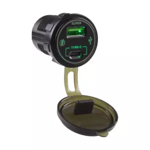 Nabíjačka 12V / 24V - USB QC3.0 + USB-C so zeleným podsvietením