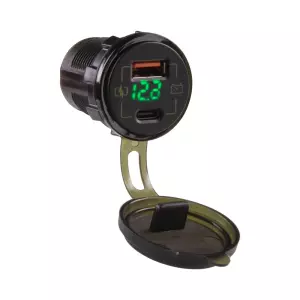 Nabíjačka 12V / 24V s voltmetrom - QC3.0 + USB-C PD so zeleným LED displejom