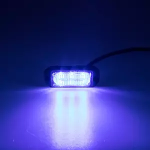 Modrý LED predátor 12/24V - 3x 5W / 26 režimov výstražného blikania / ECE R65 (76x29x12mm)