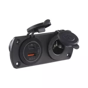 Dvojitá zásuvka do panelu 12/24V - vodeodolná 1x CL / 1x USB QC3.0 + 1x USB-C PD