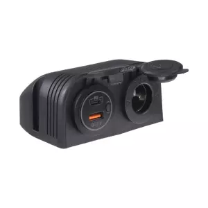 Dvojitá zásuvka do panelu 12/24V - vodeodolná 1x CL / 1x USB QC3.0 + 1x USB-C PD s panelom