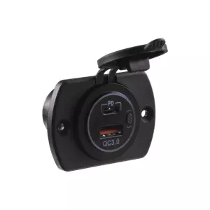 Nabíjačka 12V / 24V - USB QC3.0 + USB-C PD zásuvka / montáž do panelu / biele LED podsvietenie