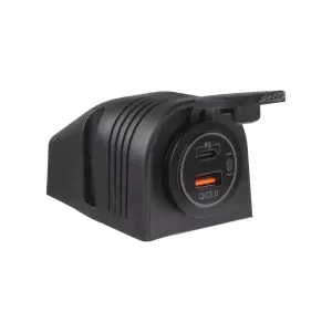 Nabíjačka 12V / 24V - USB QC3.0 + USB-C PD zásuvka / v prídavnom paneli / biele LED podsvietenie
